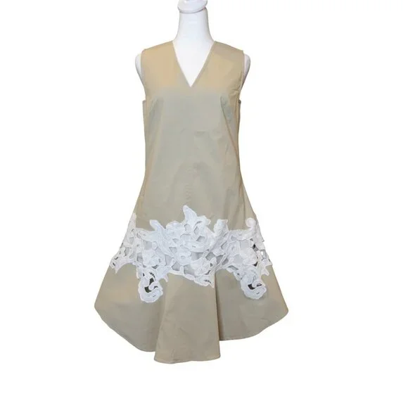 Derek Lam Rent the Runway 10 Crosby V-neck Khaki Lace Dress Women's size 6 - Picture 3 of 11